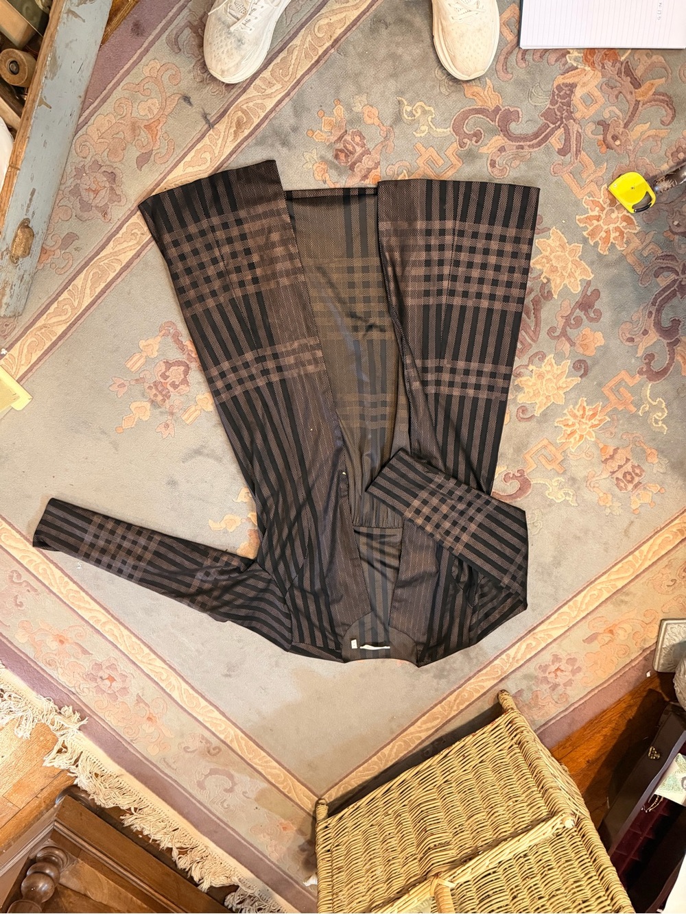 Soft Surroundings Brown and Black Geometric Open-Front Cardigan